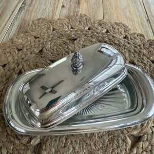 Vintage Silver Butter Dish with Decorative Finial